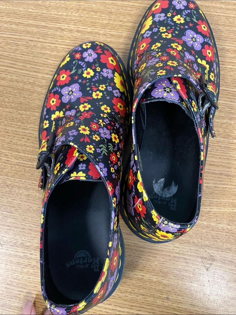 Dr. Martens Women’s Floral Black Leather Buckle Shoes